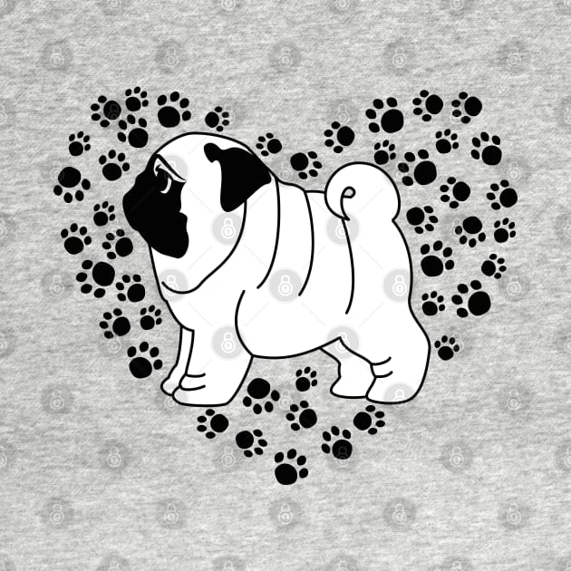 Pug dog and paw prints heart. by CraftCloud